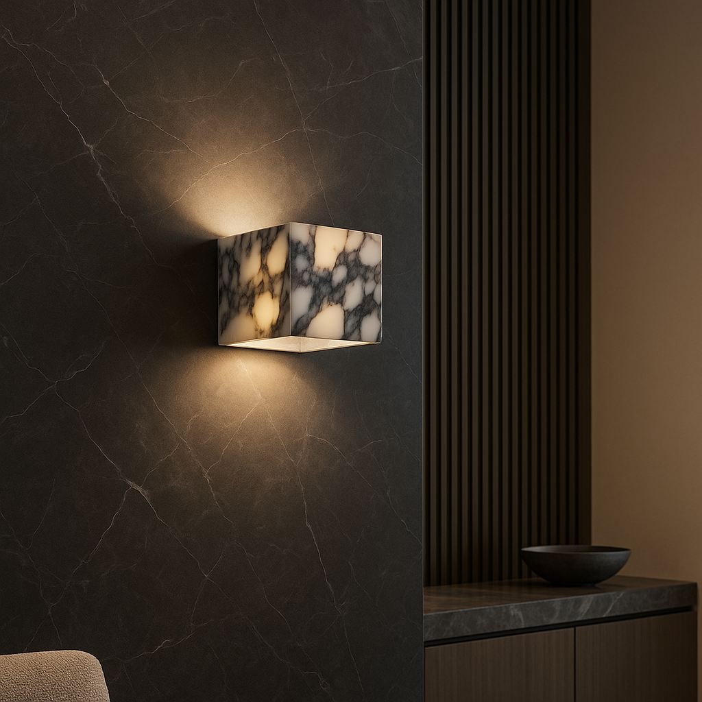 Marmeren kubus wandlamp