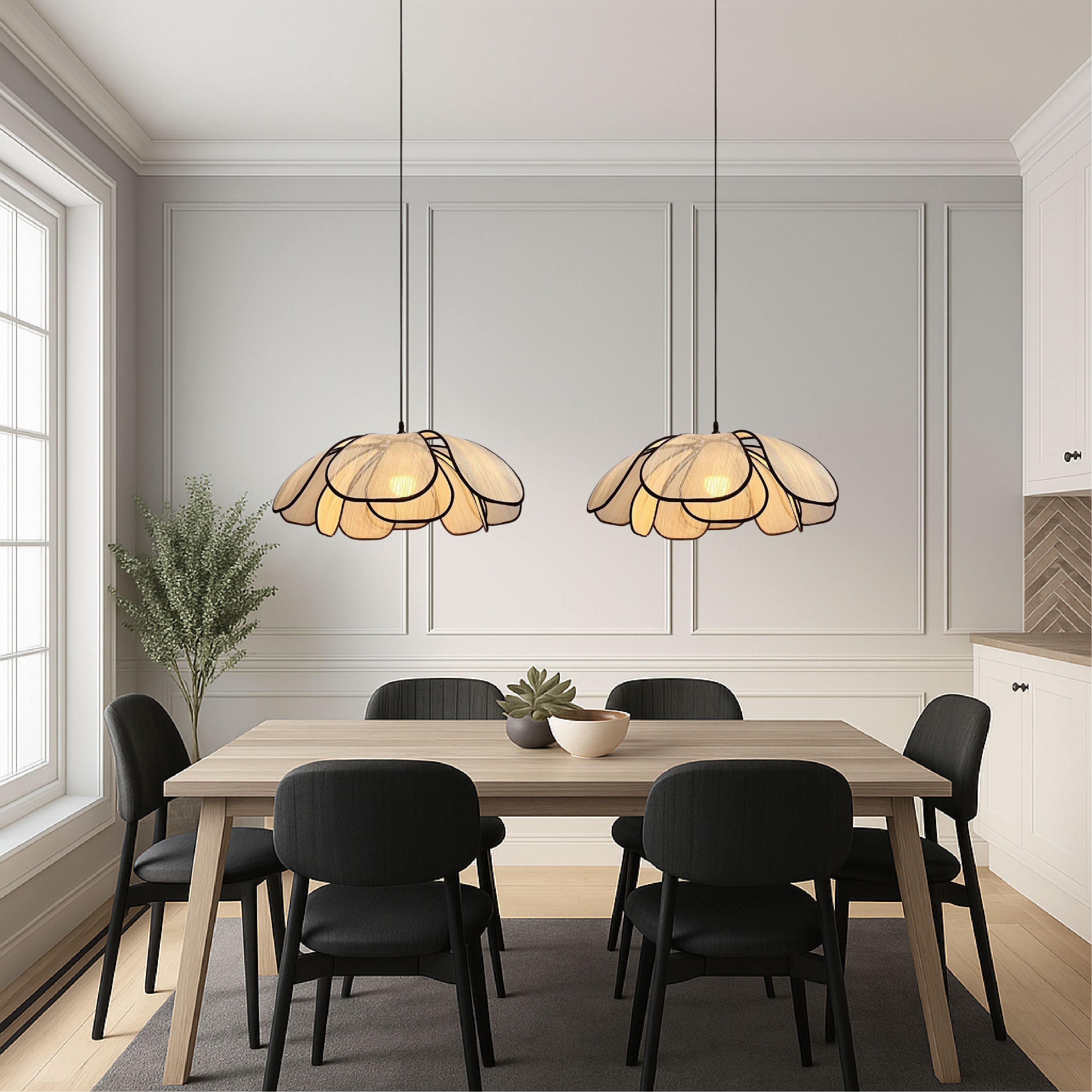 Houten Bloemen Hanglamp
