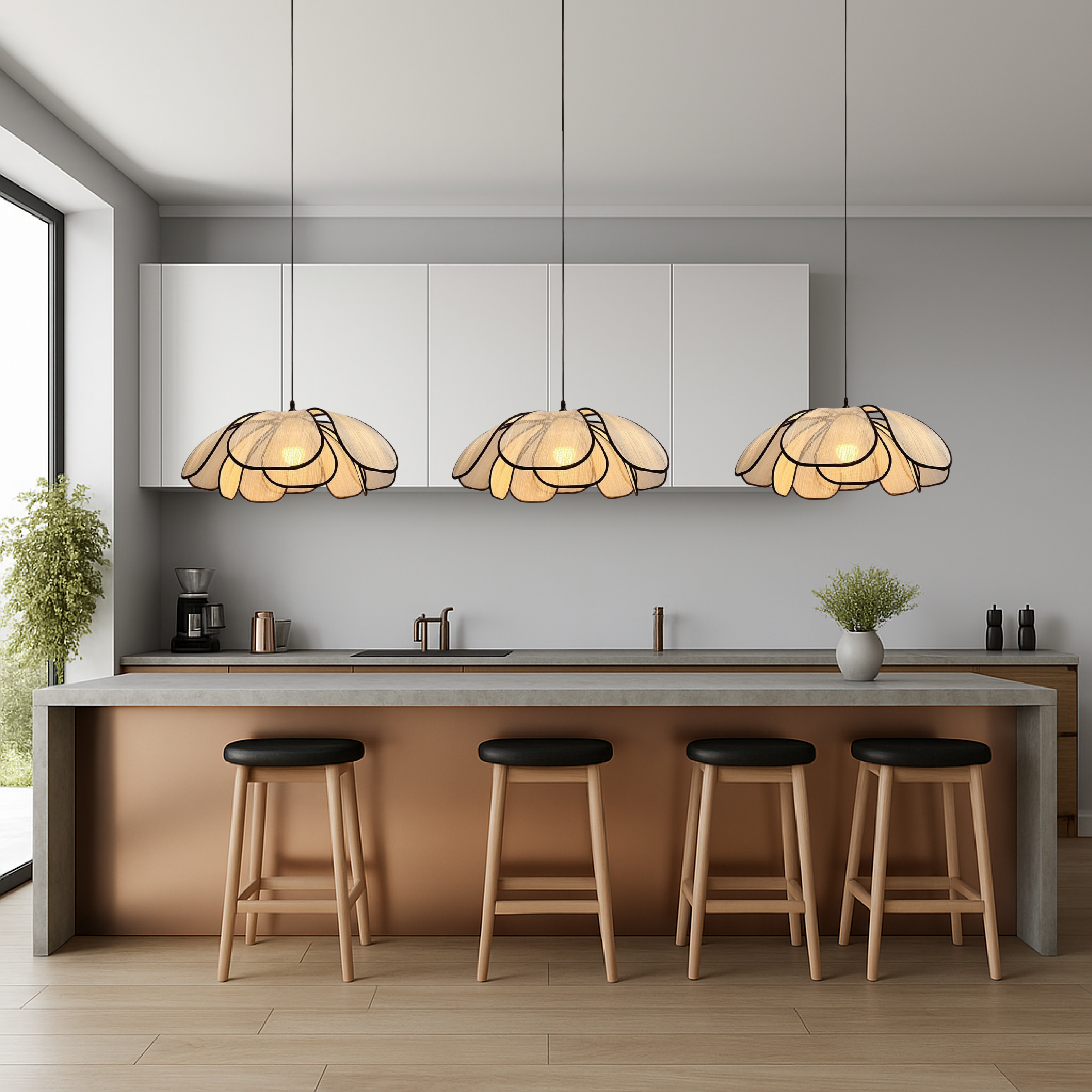 Houten Bloemen Hanglamp