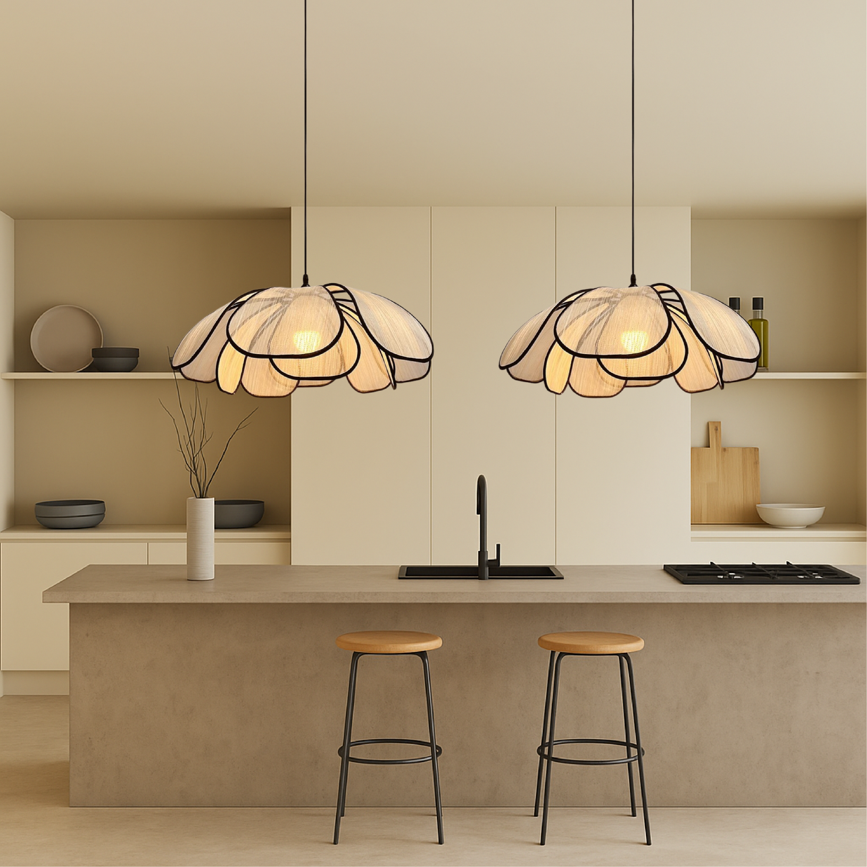Houten Bloemen Hanglamp