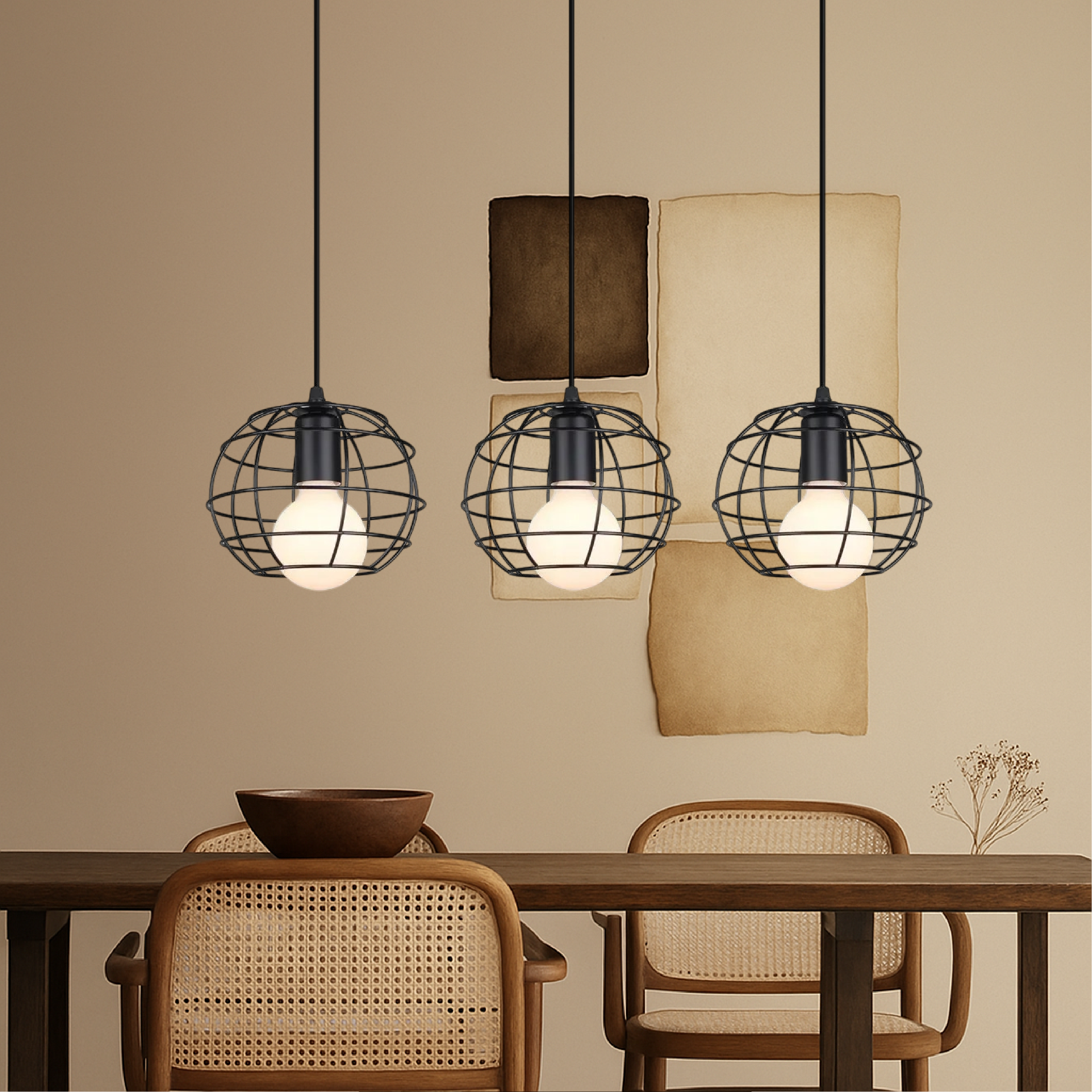Eettafel Nuo's 3 kops hanglamp