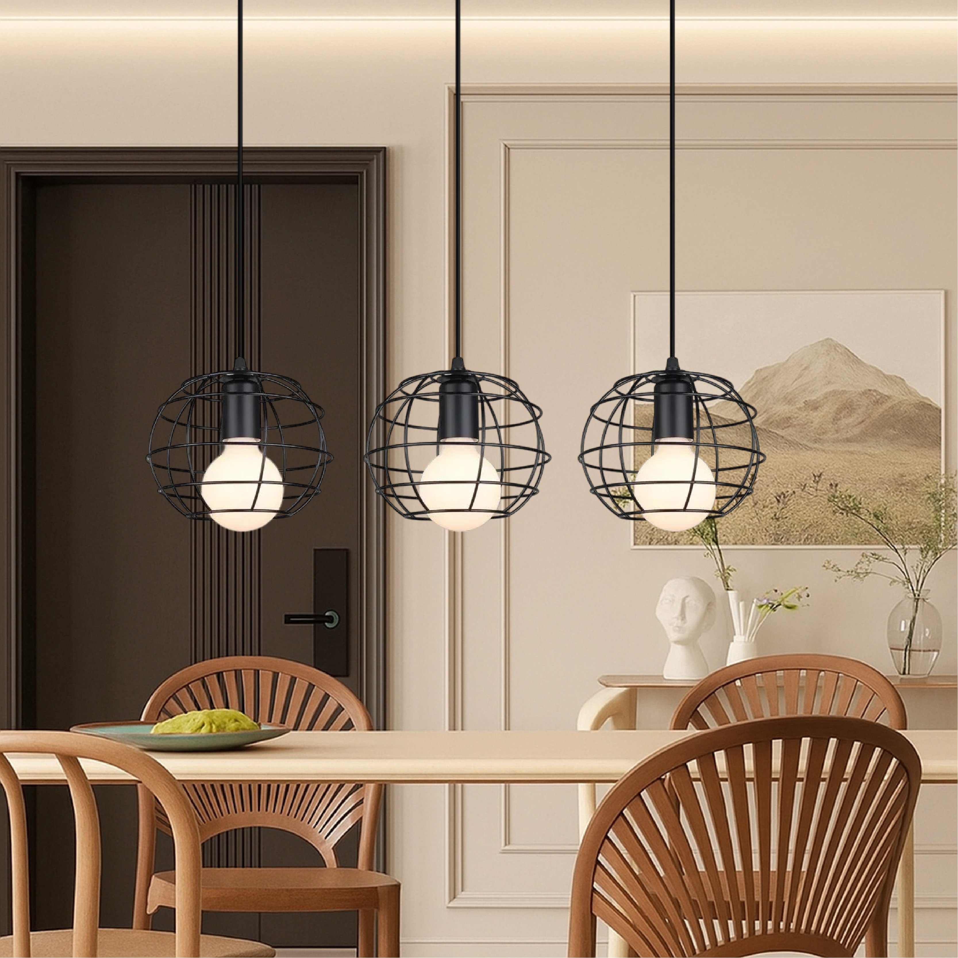 Eettafel Nuo's 3 kops hanglamp