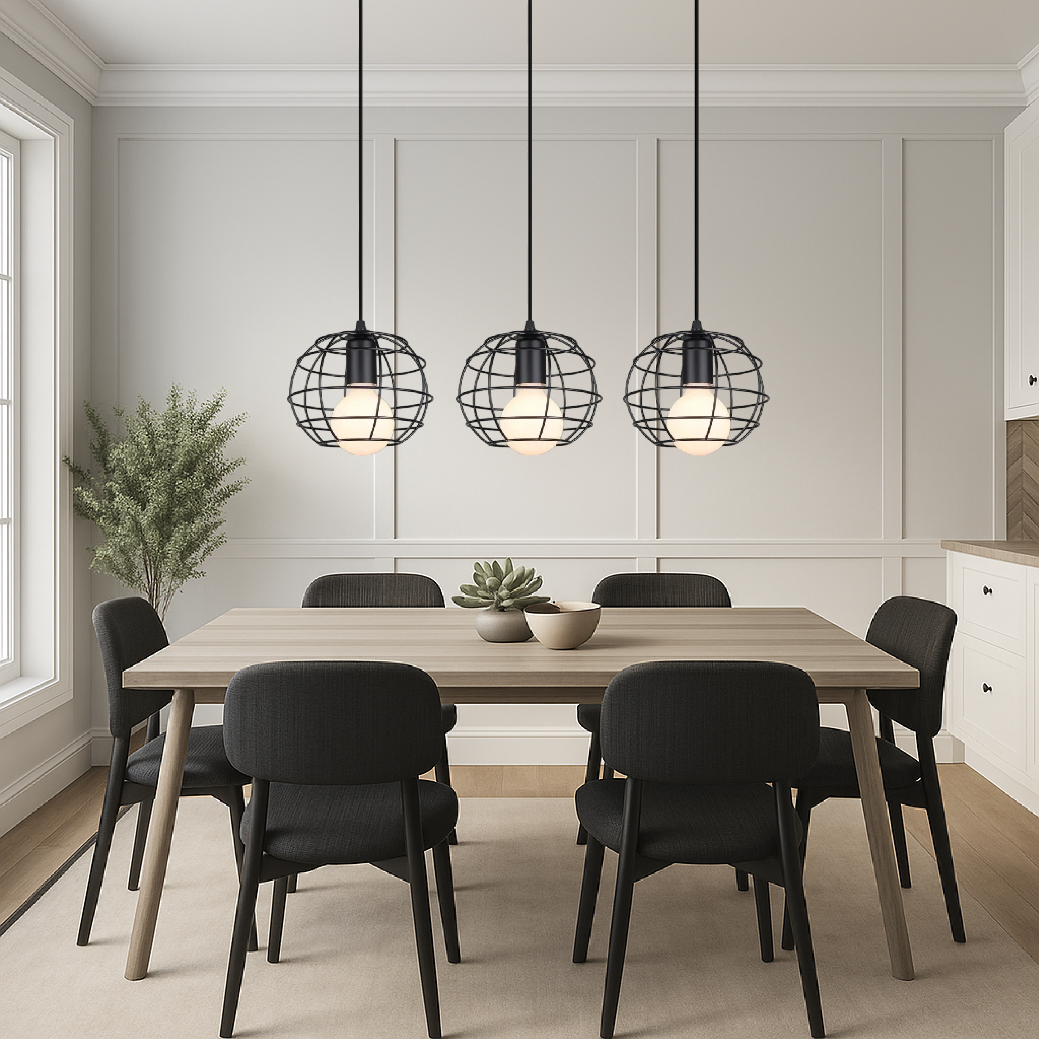 Eettafel Nuo's 3 kops hanglamp