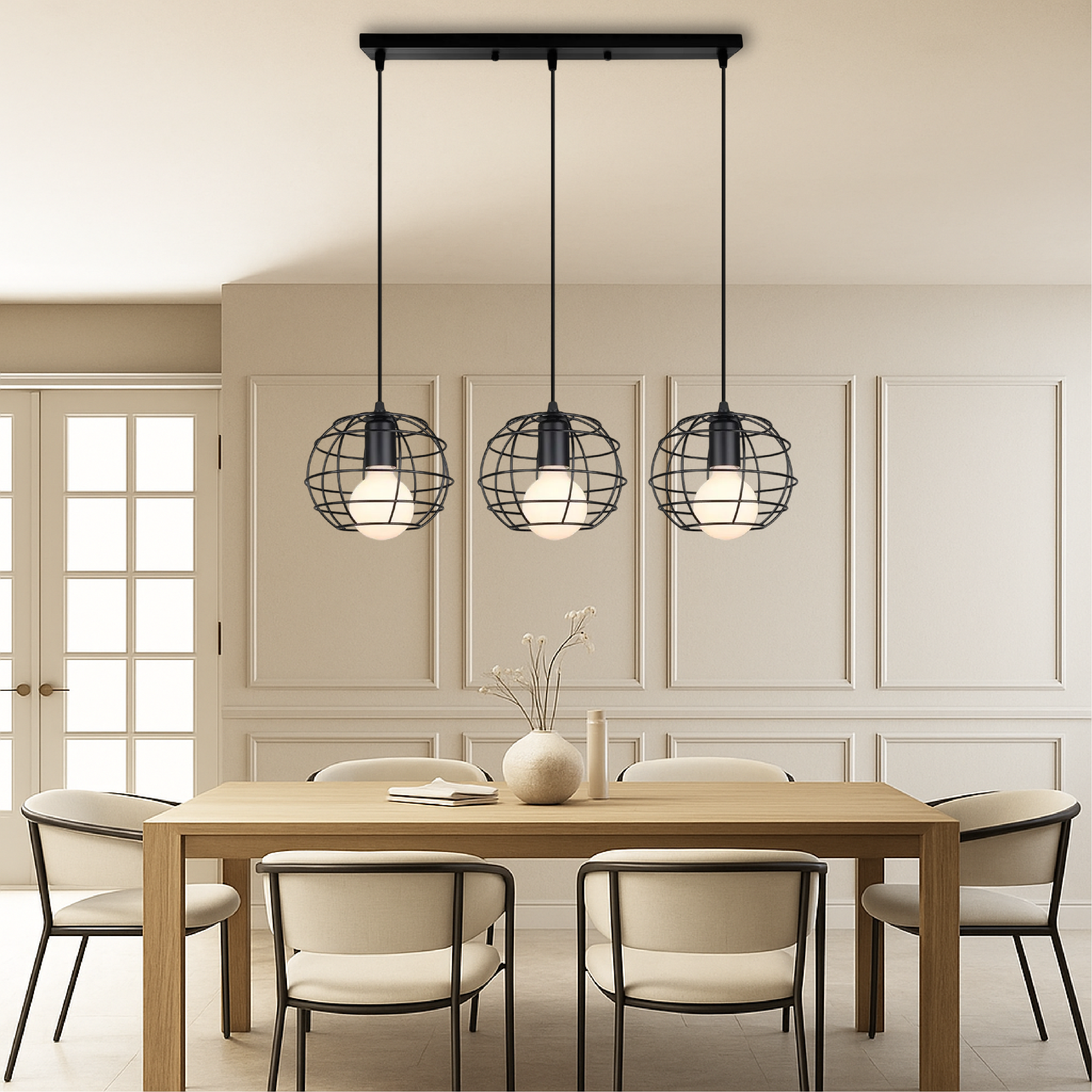 Eettafel Nuo's 3 kops hanglamp