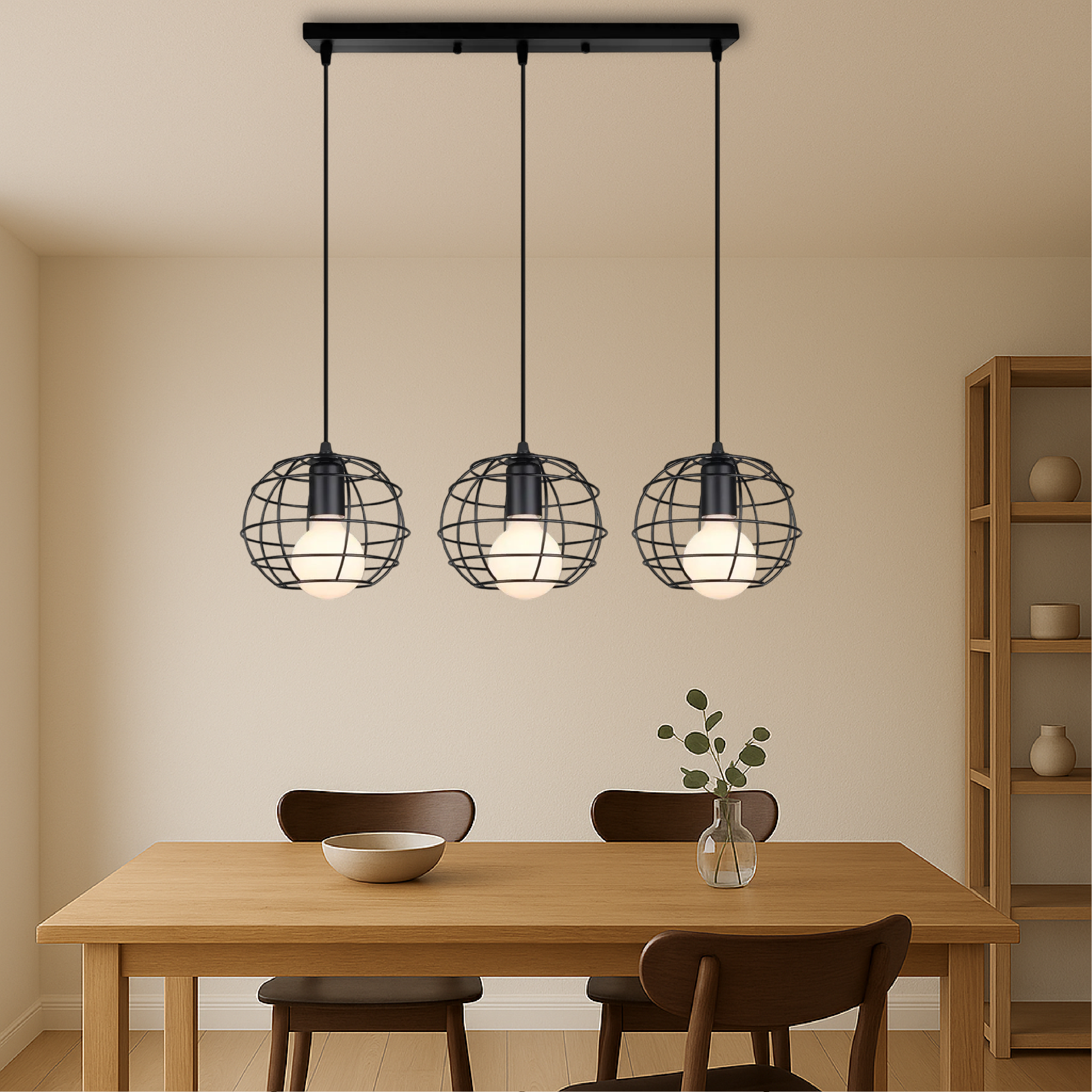 Eettafel Nuo's 3 kops hanglamp
