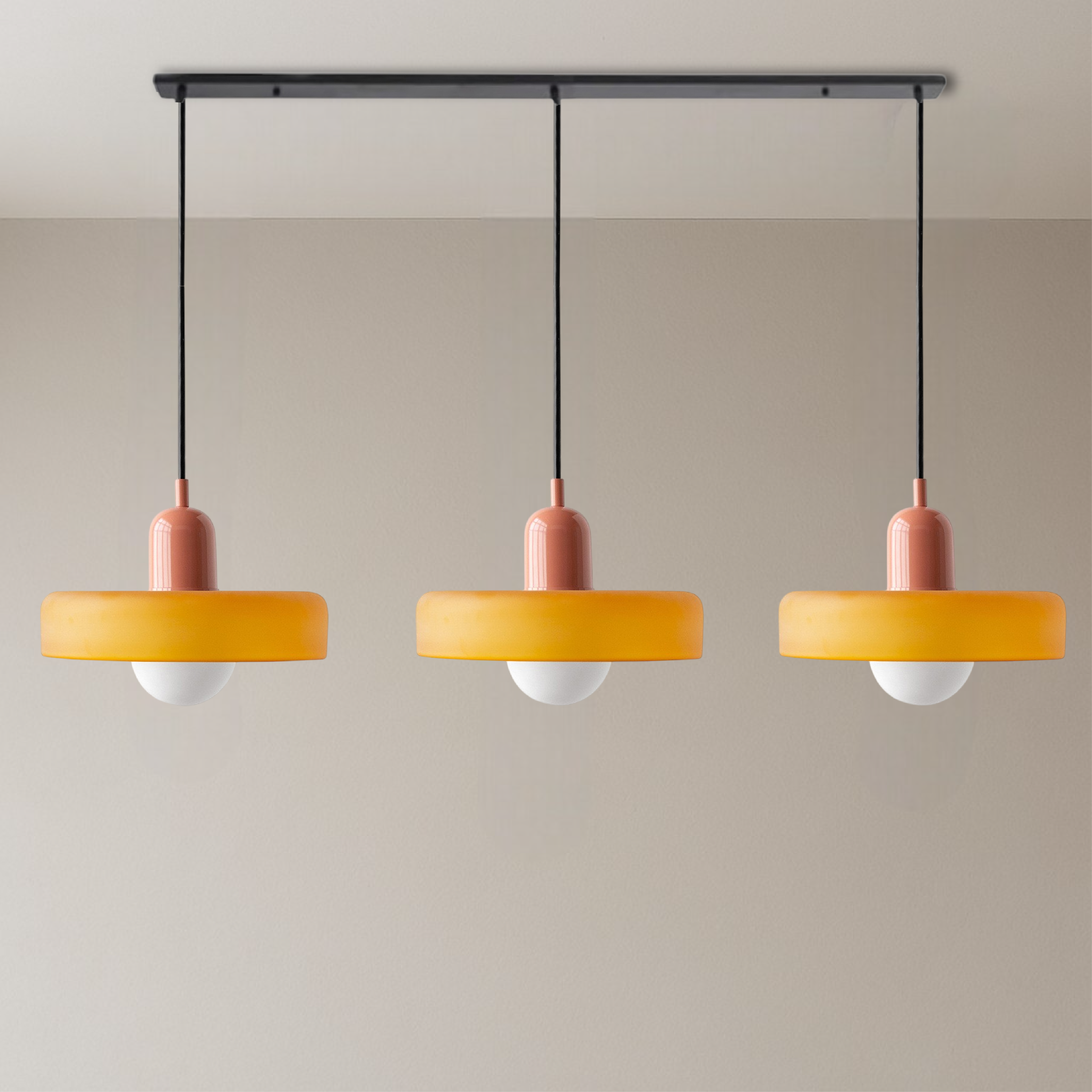 3-kops Bauhaus Gekleurd Glas Hanglamp