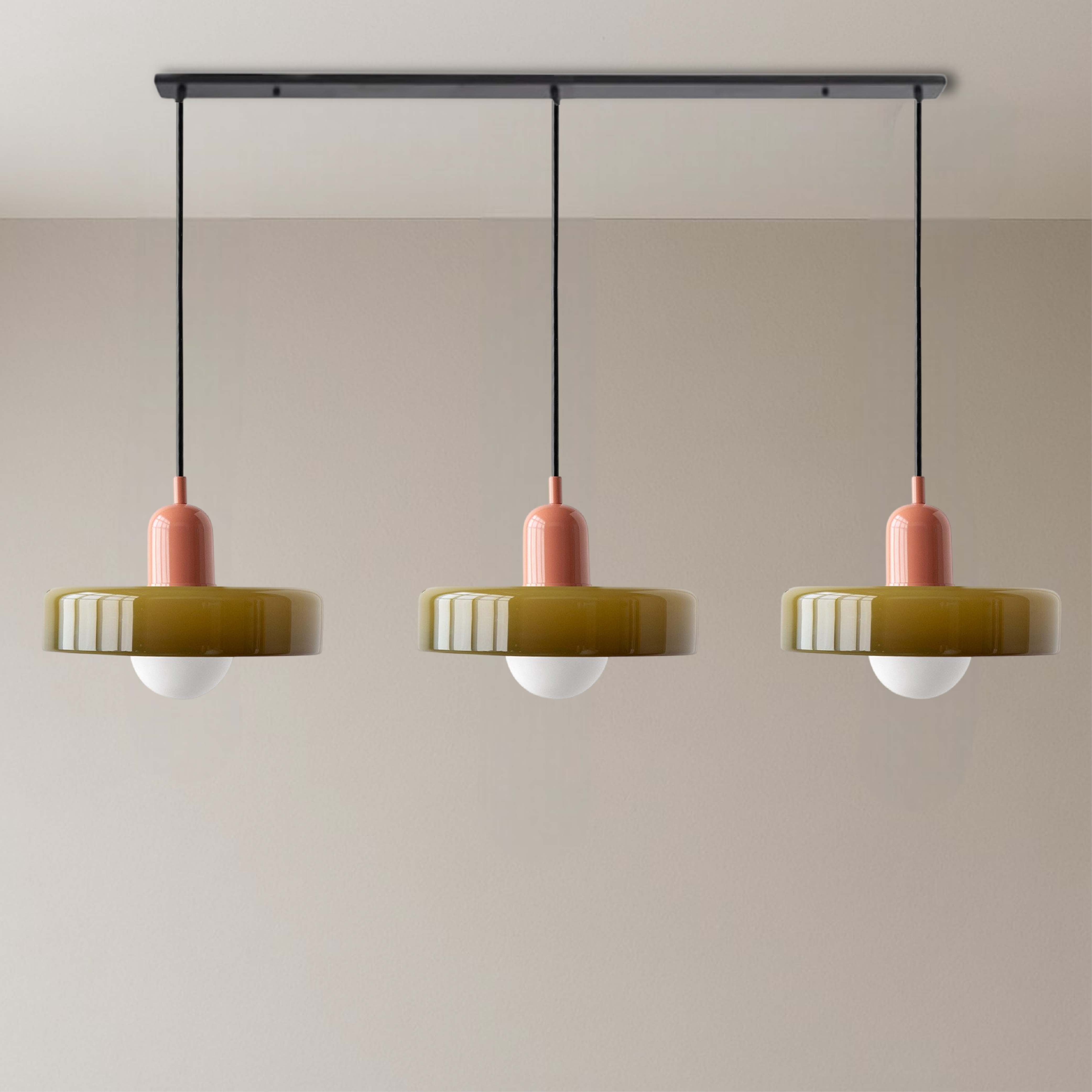 3-kops Bauhaus Gekleurd Glas Hanglamp