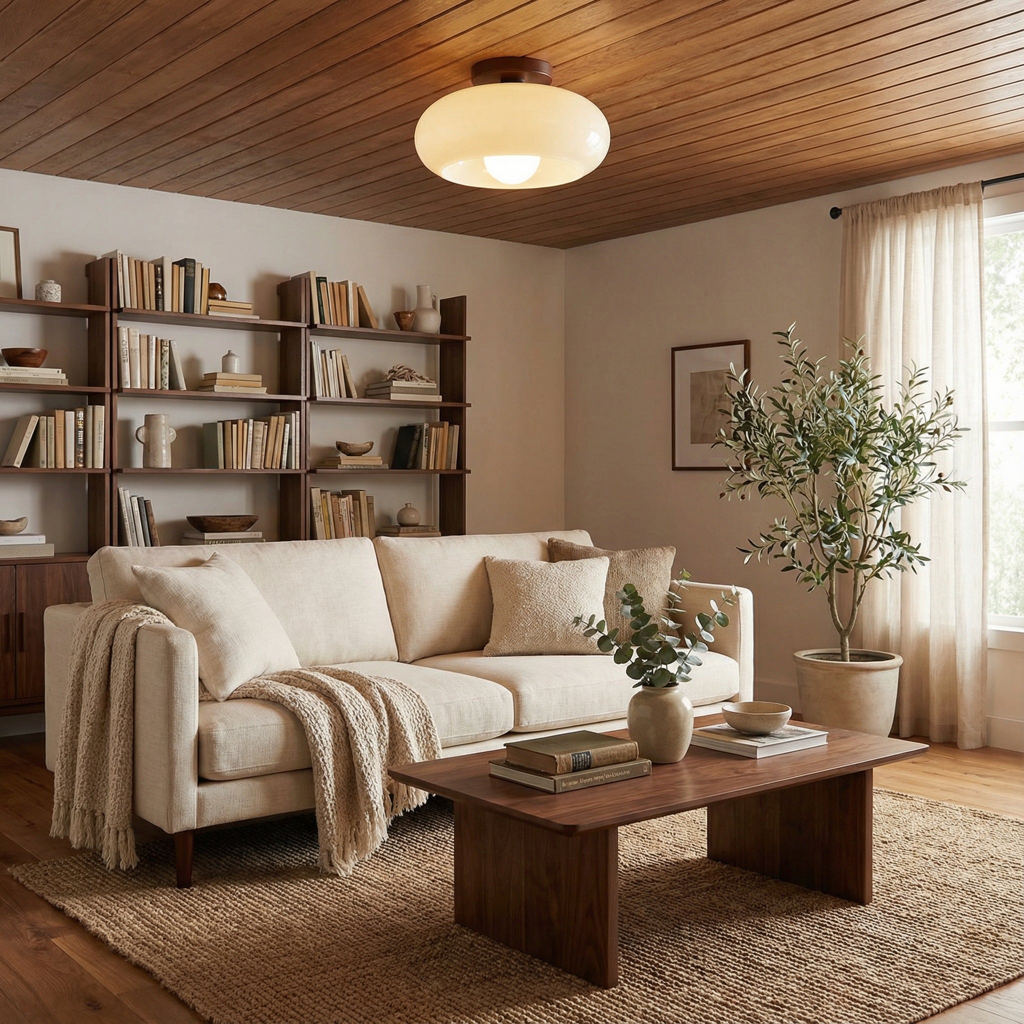 Franse Bauhaus creme plafondlamp