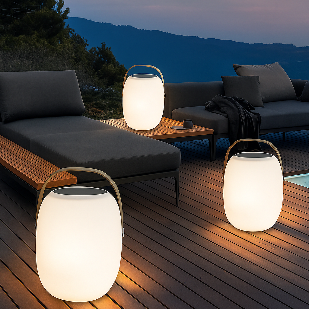Draagbare terraslamp op zonne-energie
