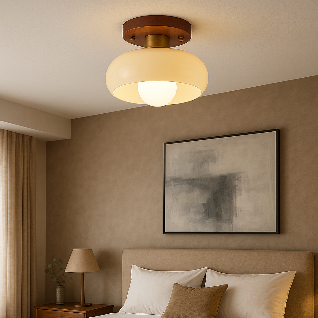 Houten Creme Plafondlamp