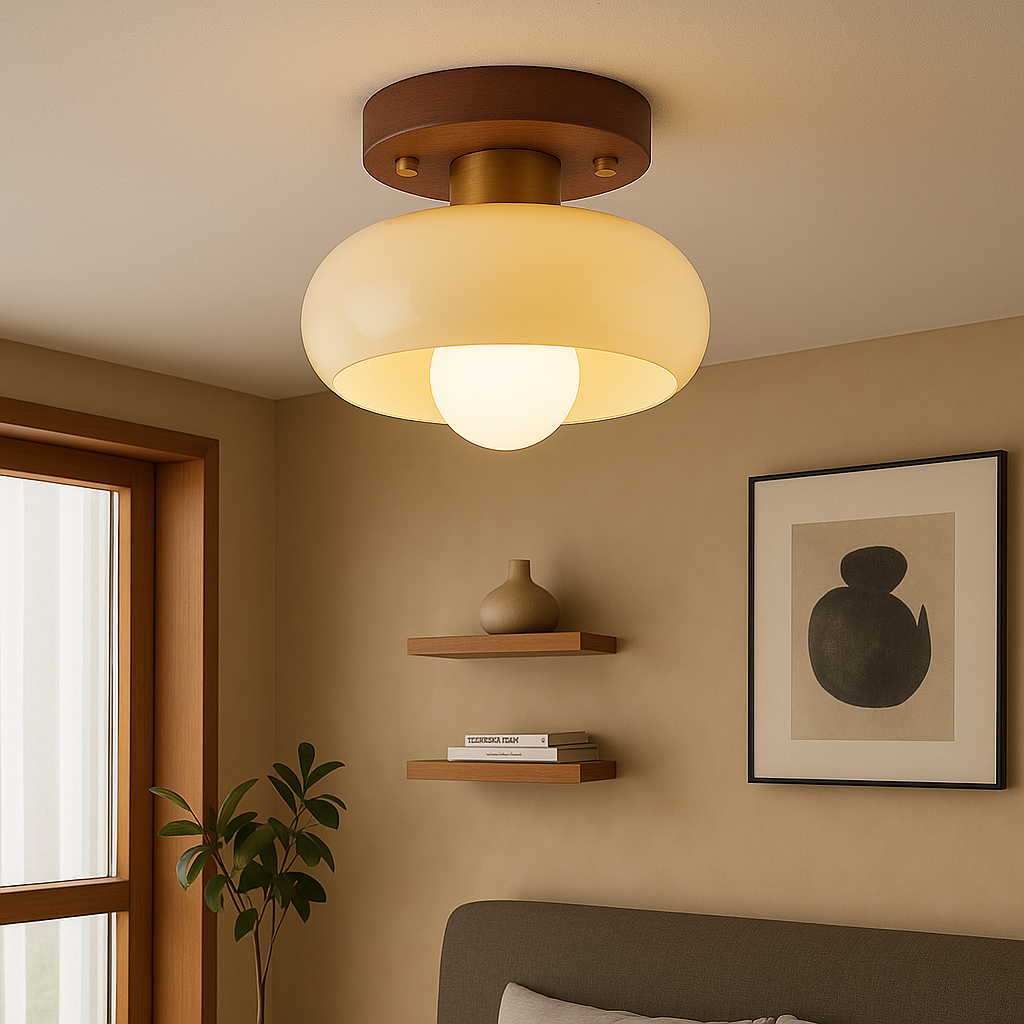 Houten Creme Plafondlamp