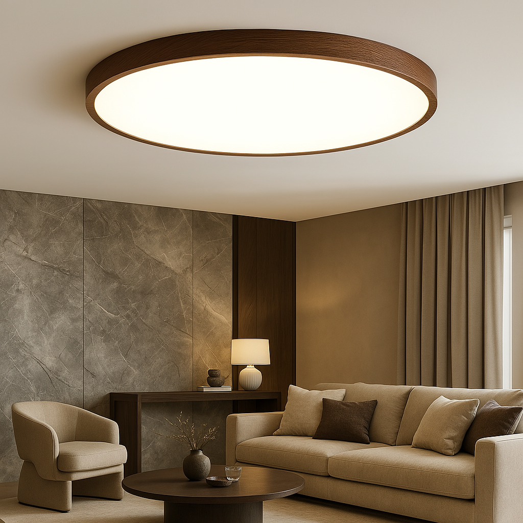 Plafondlamp met donkere houtnerf