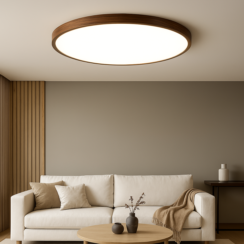 Plafondlamp met donkere houtnerf