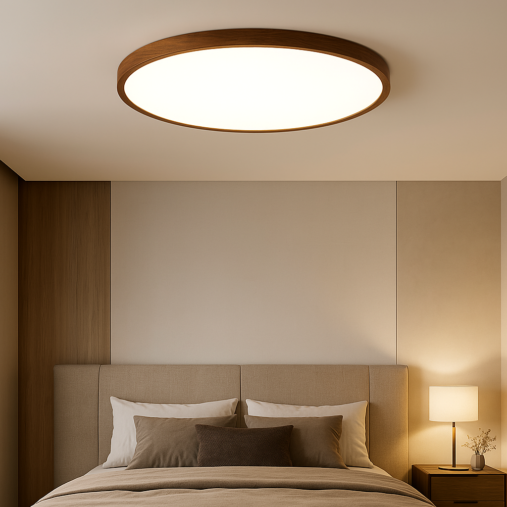 Plafondlamp met donkere houtnerf
