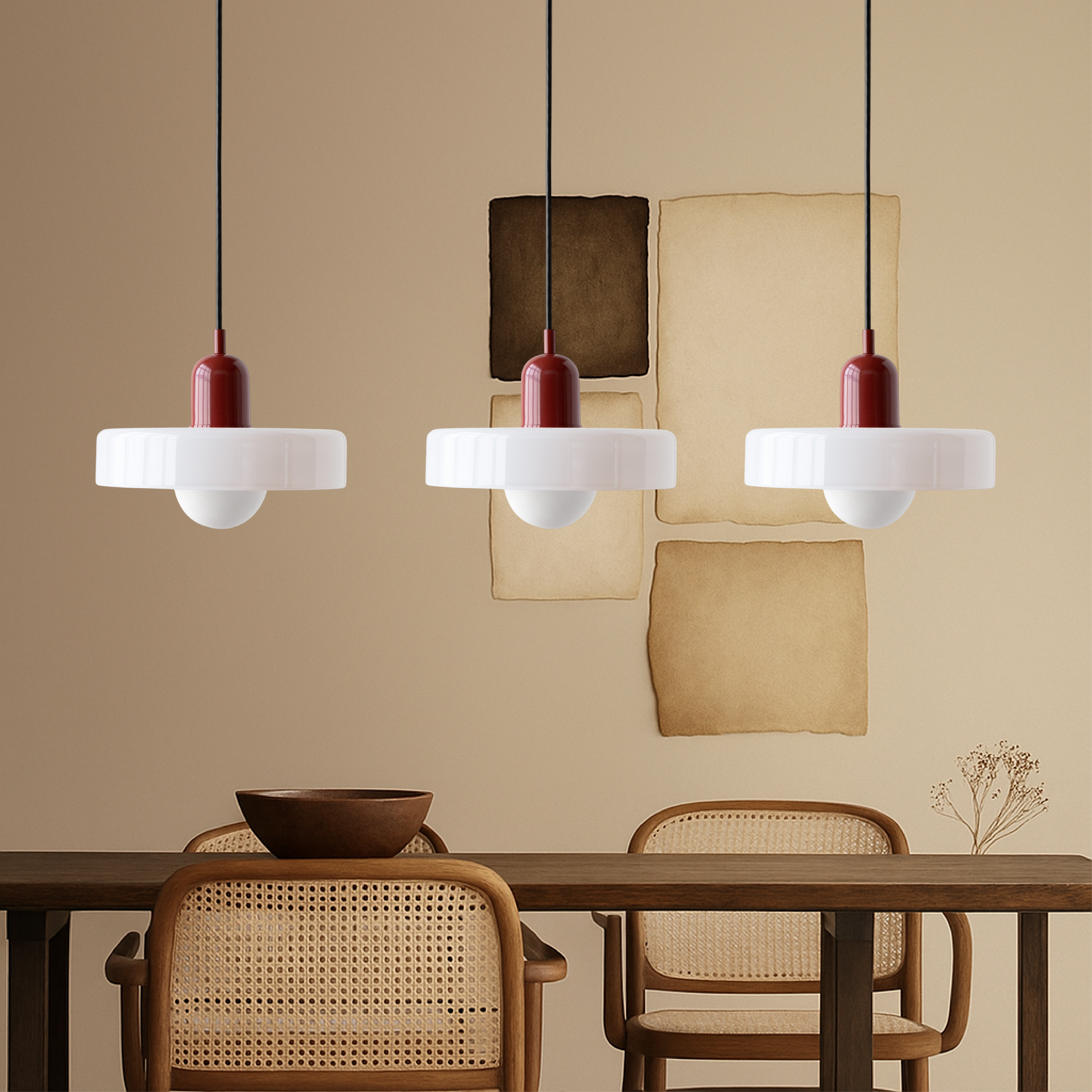 3-kops Bauhaus Gekleurd Glas Hanglamp