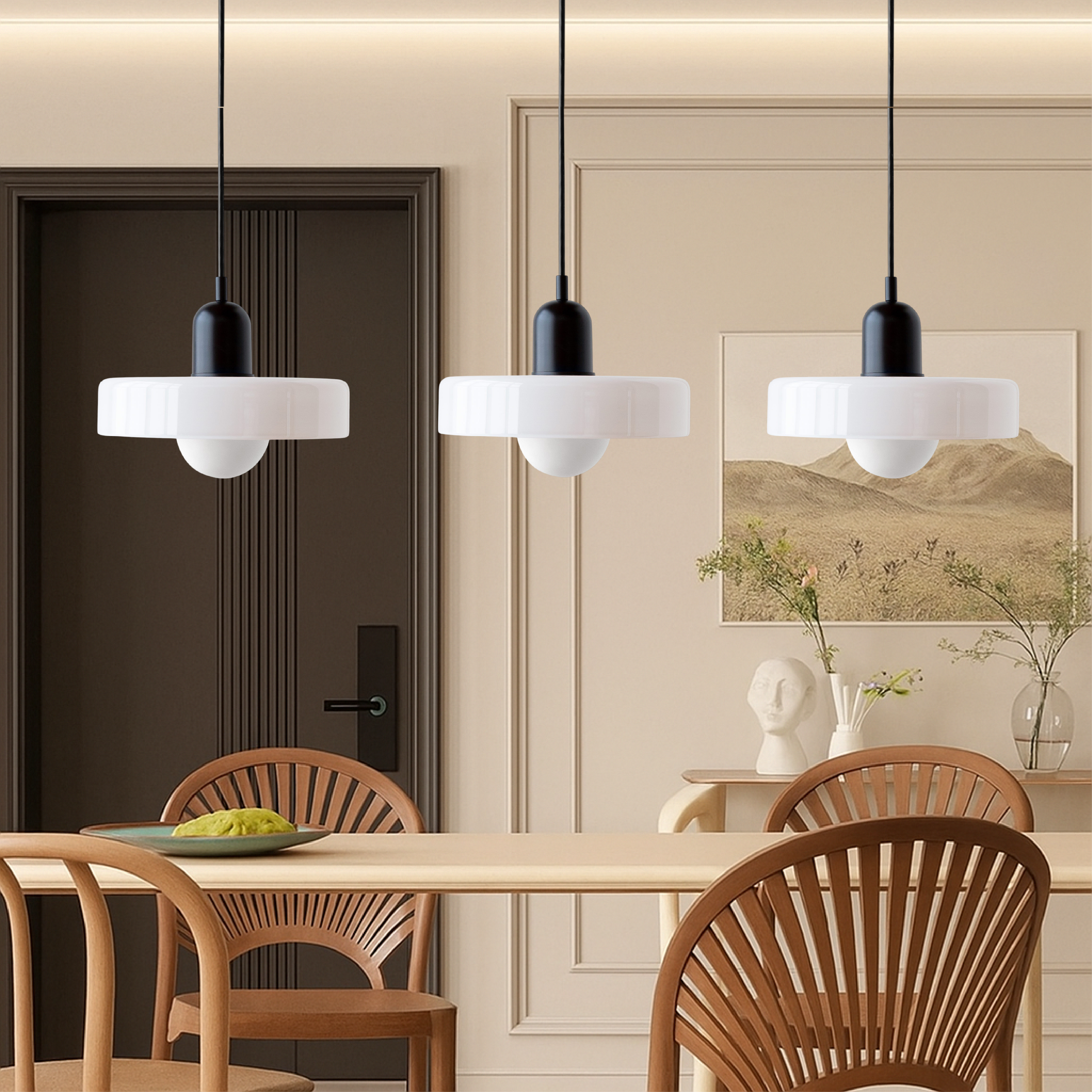 3-kops Bauhaus Gekleurd Glas Hanglamp