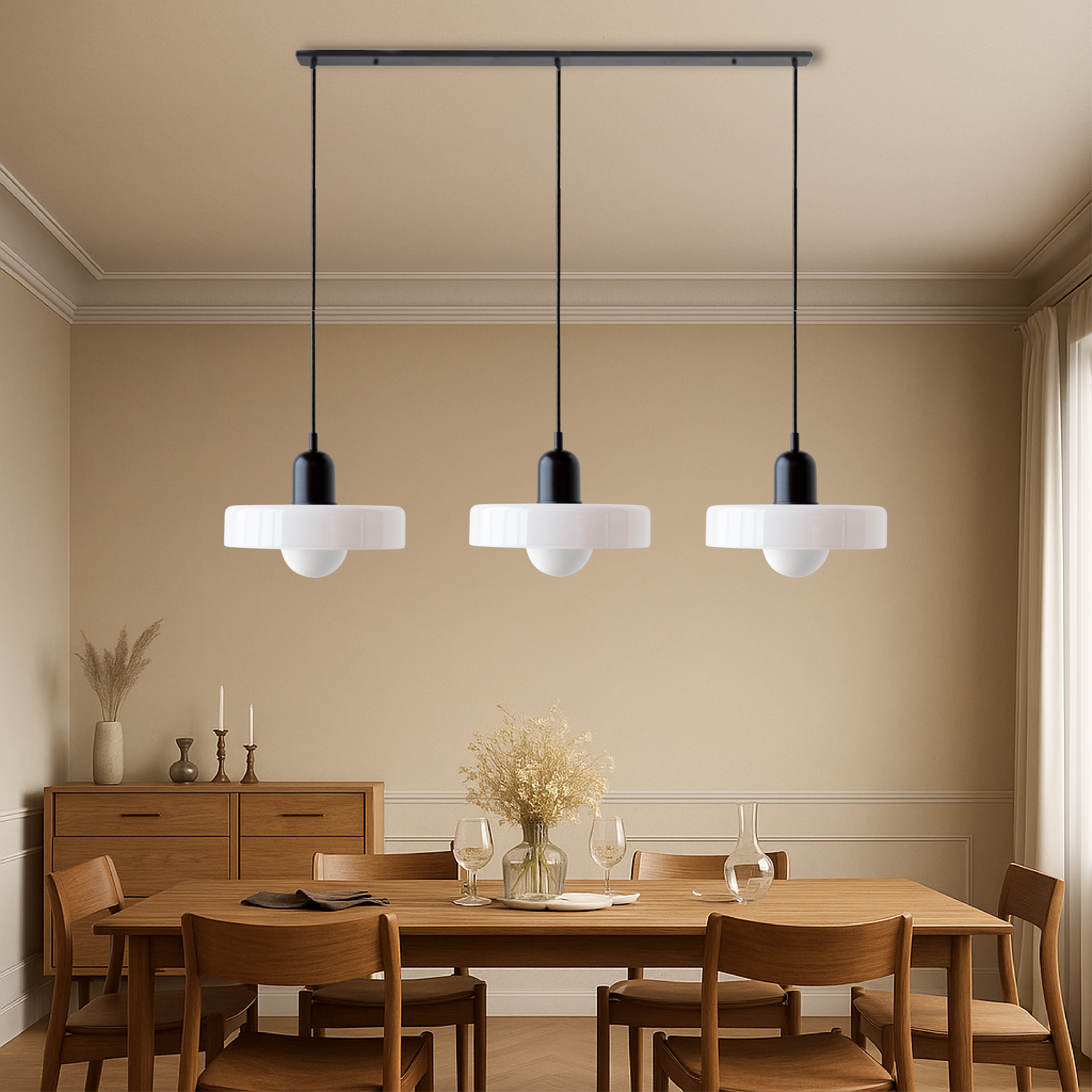 3-kops Bauhaus Gekleurd Glas Hanglamp