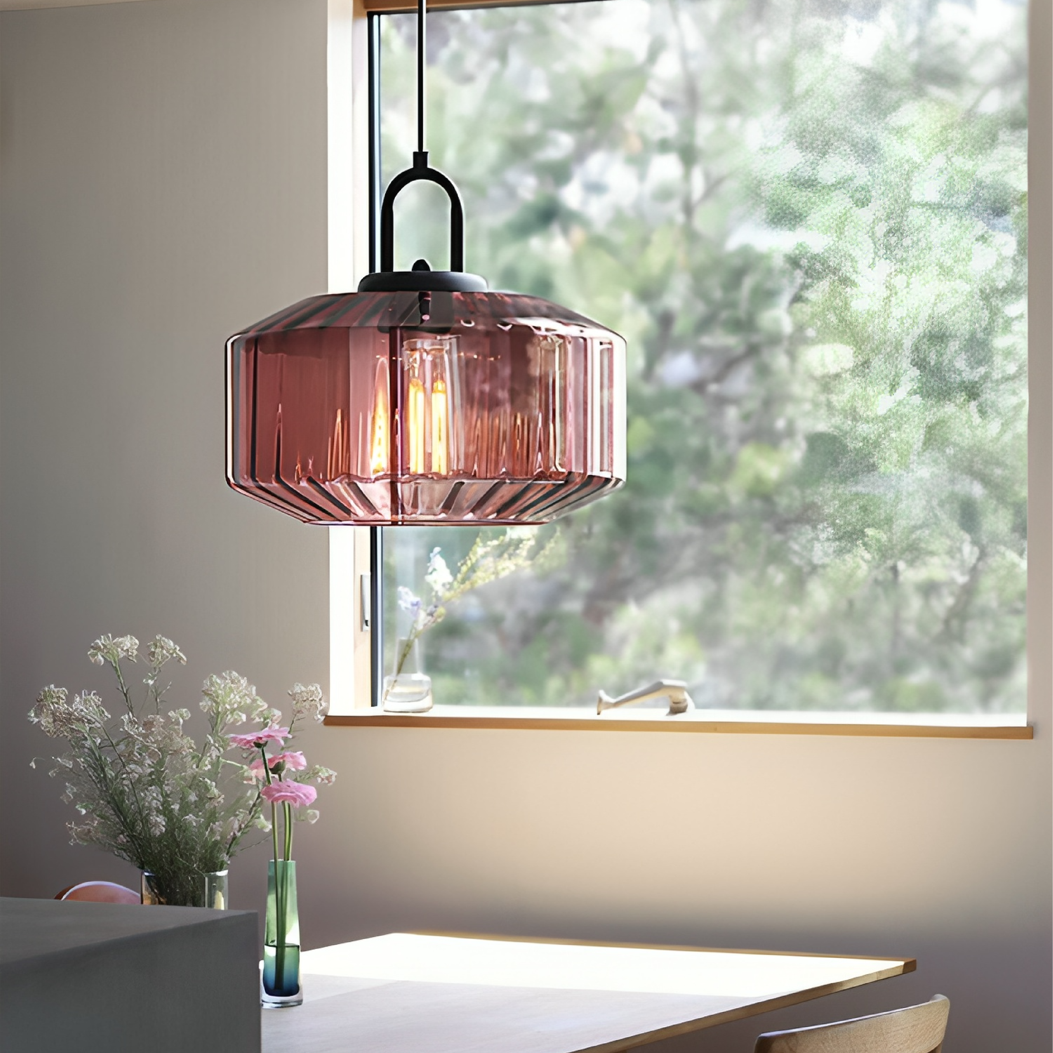 Gekleurd glazen hanglamp