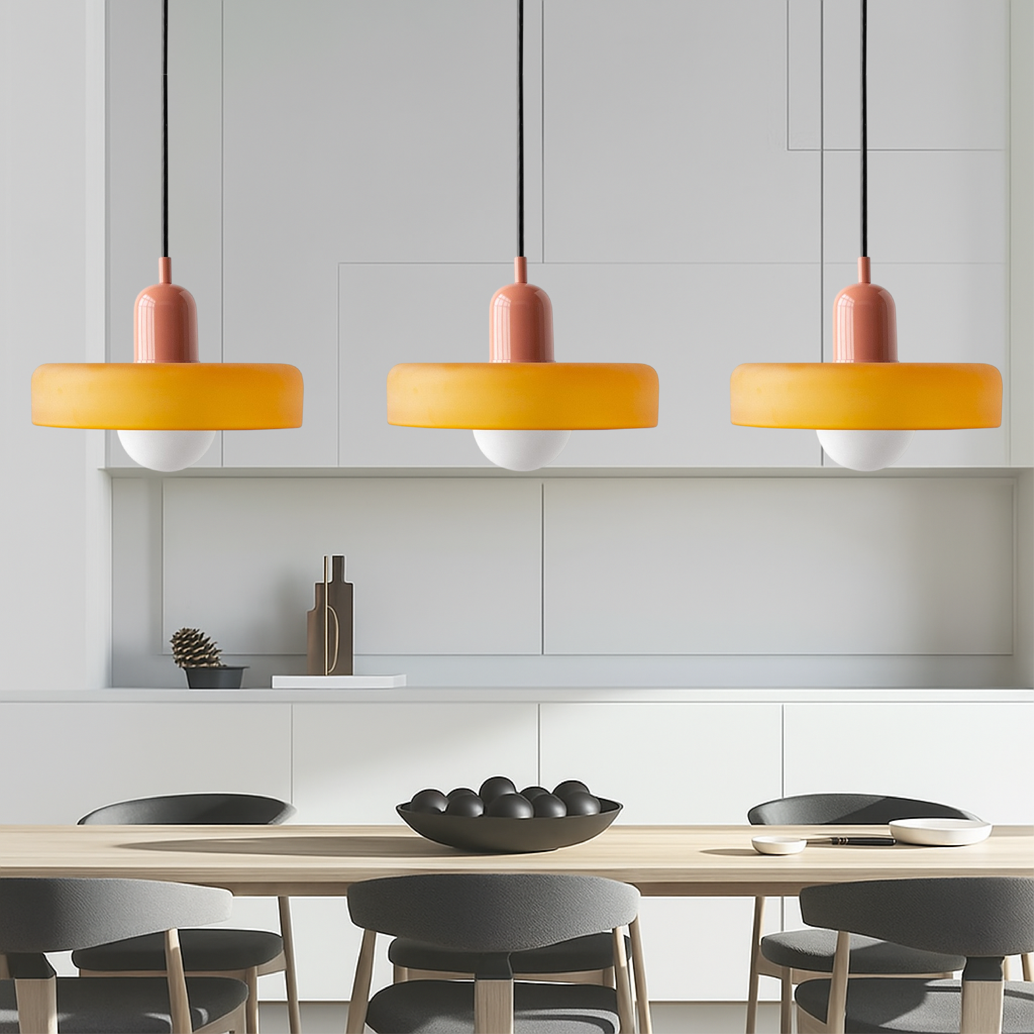 3-kops Bauhaus Gekleurd Glas Hanglamp