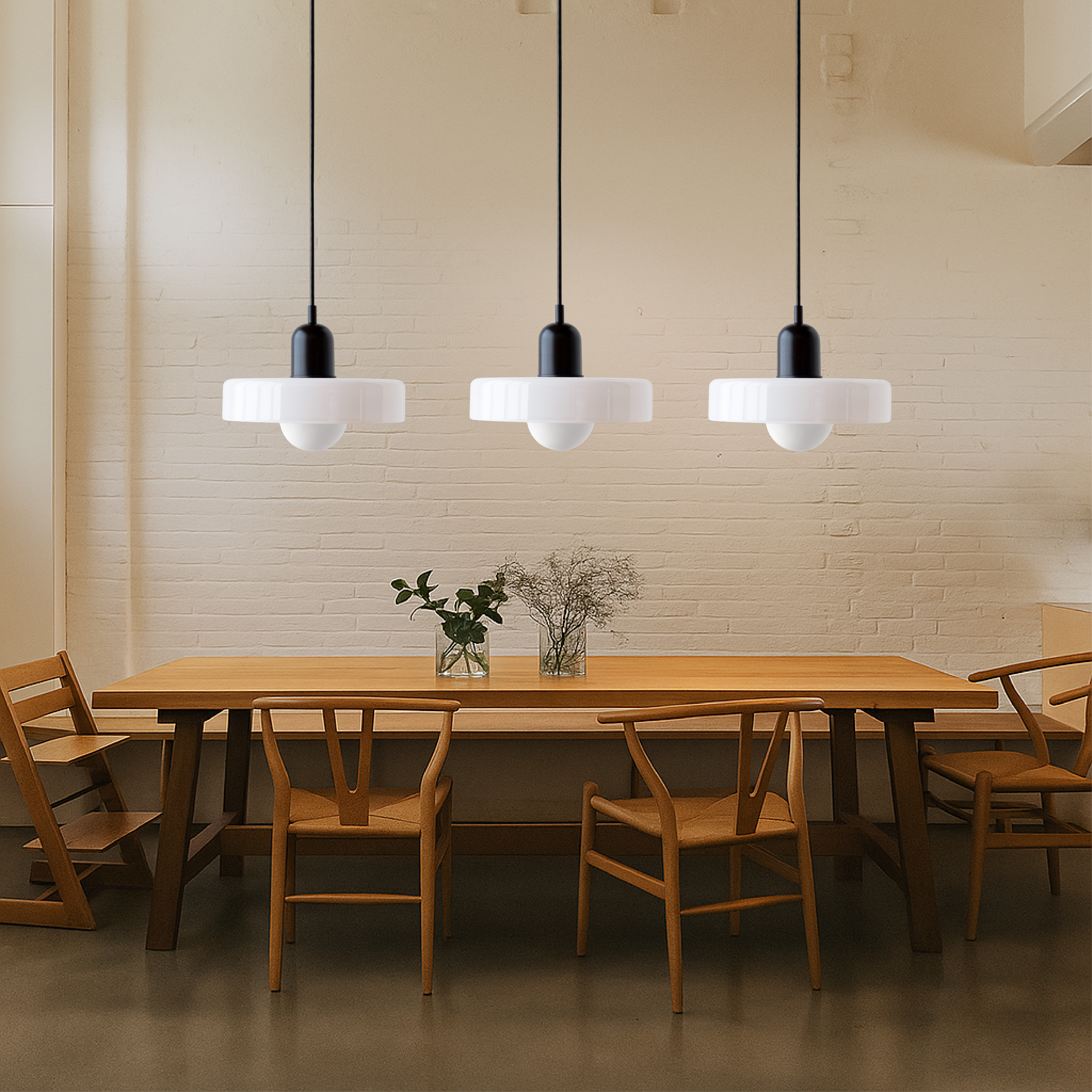 3-kops Bauhaus Gekleurd Glas Hanglamp